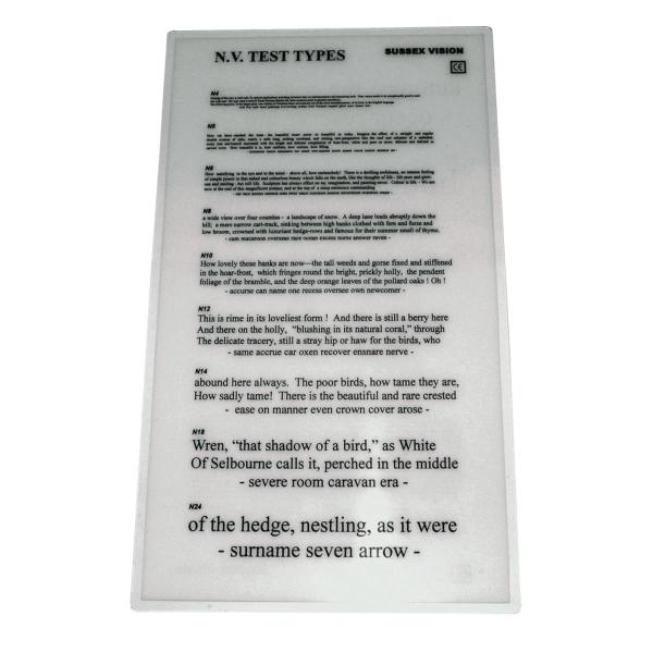 NEAR VISION TEST SHEET SUSSEX LAMINATED          