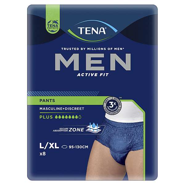 TENA MEN ACTIVE FIT PANT PLUS LGE/XLGE (8/PKX2PK)