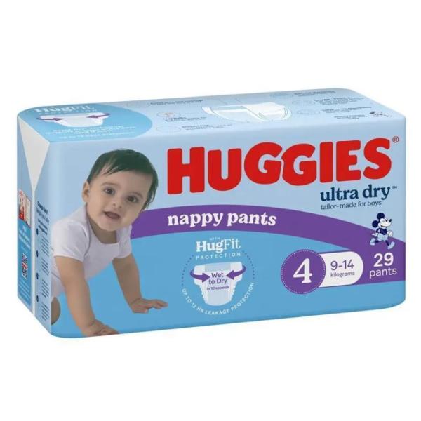 HUGGIES U/DRY BOY NAPPY PANTS 9-14KG (4X29)