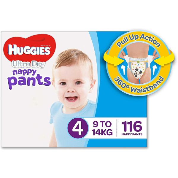 HUGGIES U/DRY BOY NAPPY PANTS 9-14KG (4X29)