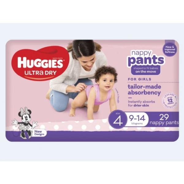 HUGGIES U/DRY GIRL NAPPY PANTS 9-14KG (4X29/116)