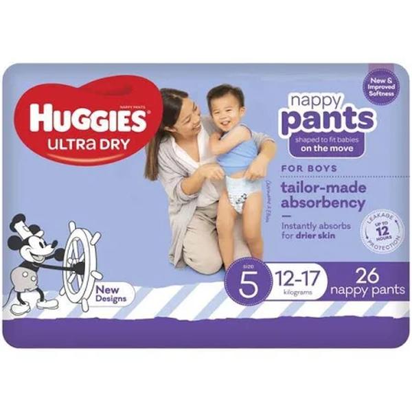 HUGGIES U/DRY BOY NAPPY PANTS 12-17KG (26PKX4)