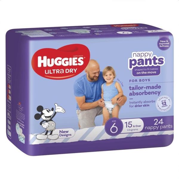HUGGIES U/DRY BOY NAPPY PANTS 15+ KG (4X24)