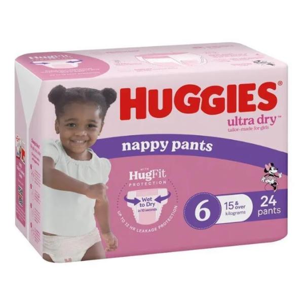 HUGGIES U/DRY GIRL NAPPY PANTS 15+ KG (4X24)