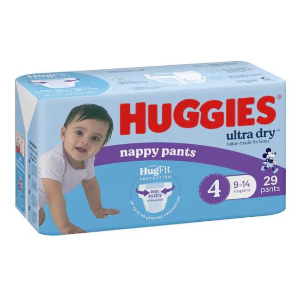 HUGGIES U/DRY BOY NAPPY PANTS SZ4 9-14KG (29X3)