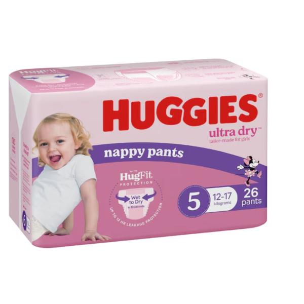 HUGGIES U/DRY GIRL NAPPY PANTS SZ5 12-17KG (26X3)