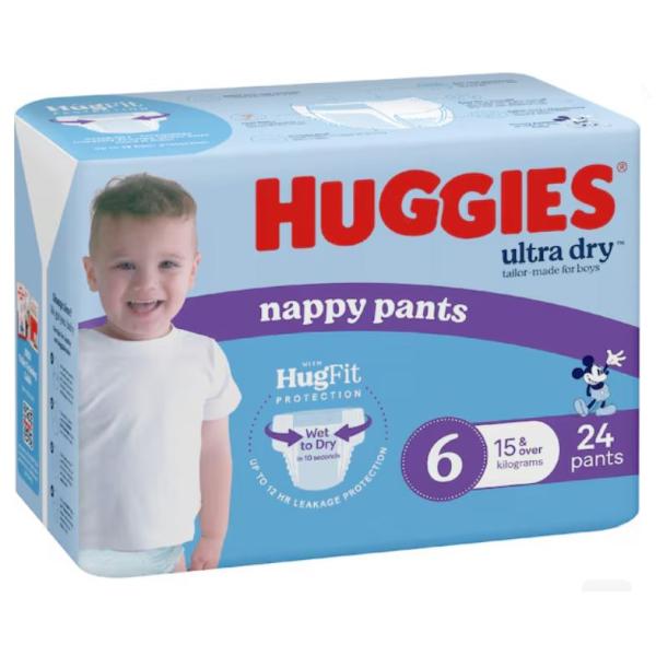 HUGGIES U/DRY BOY NAPPY PANTS SZ6 15+KG (24X3)