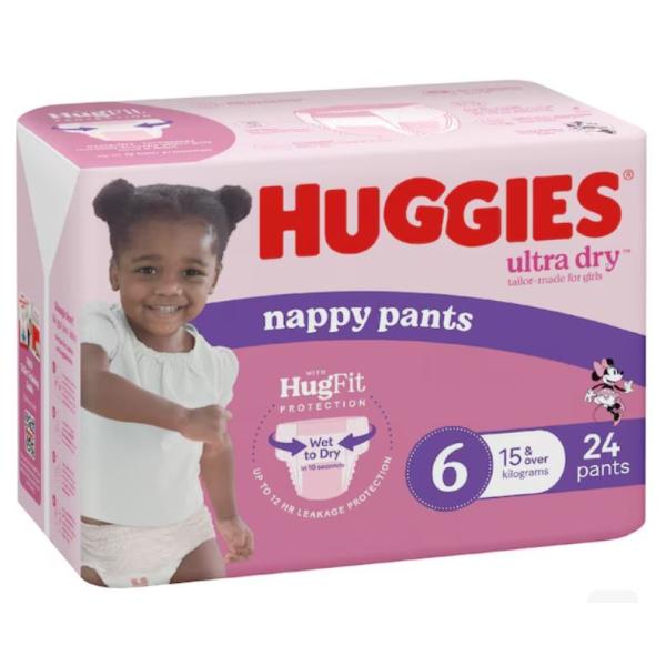 HUGGIES U/DRY GIRL NAPPY PANTS SZ6 15+KG (24X3)