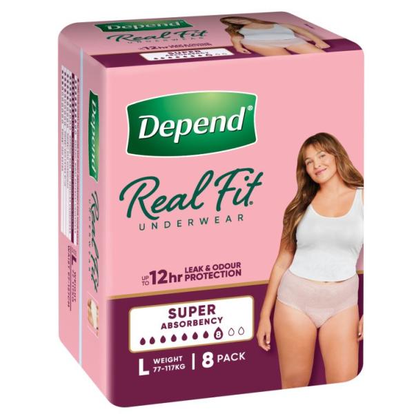 DEPEND UNDERWEAR WOMEN SUPER REALFIT LGE (8X4)