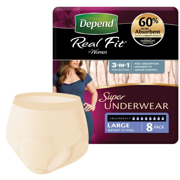 Buy Depend Underwear Super Female Large 8 Pack Online