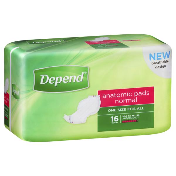 DEPEND ANATOMIC PADS NORMAL (16/PK X 4PK)