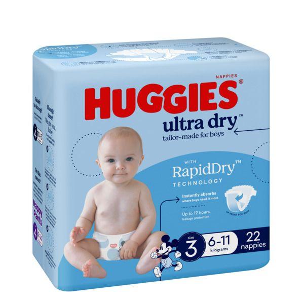 HUGGIES U/DRY NAPPIES BOY SZ3 6-11KG (4X22)