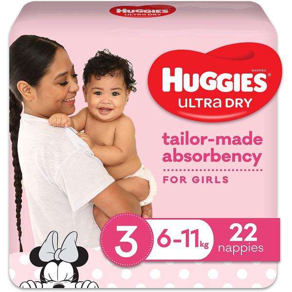 HUGGIES U/DRY CRAWLER GIRL 6-11KG (4X22)