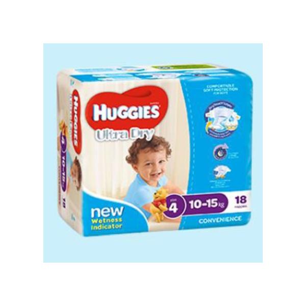 HUGGIES U/DRY NAPPIES BOY 10-15KG (4X18)