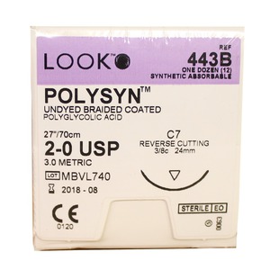SUTURE POLYSYN PGA 2/0 ABS. 24MM 70CM LOOK (12)