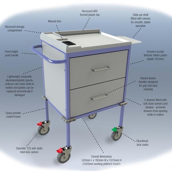 MEDICATION CART 2 DRAWER WEBSTER ECONOMY 4HC     