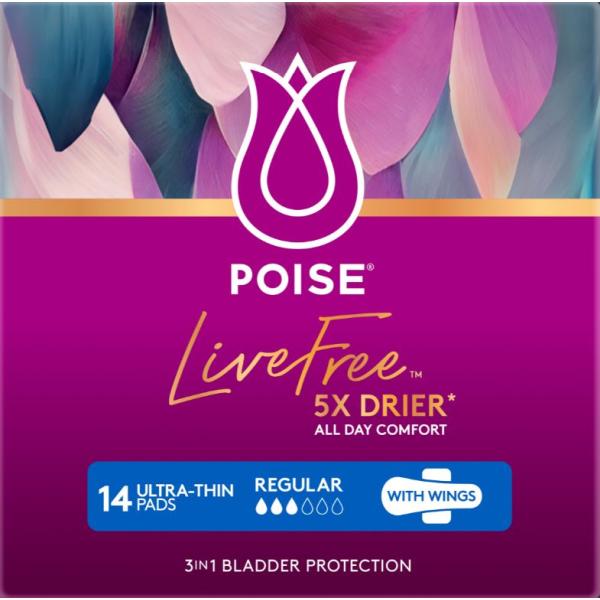 POISE LIVEFREE U/THIN PAD REGULAR WINGS (14X4)
