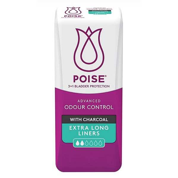 POISE CHARCOAL EXTRA LONG LINERS (20/PKX6PK)