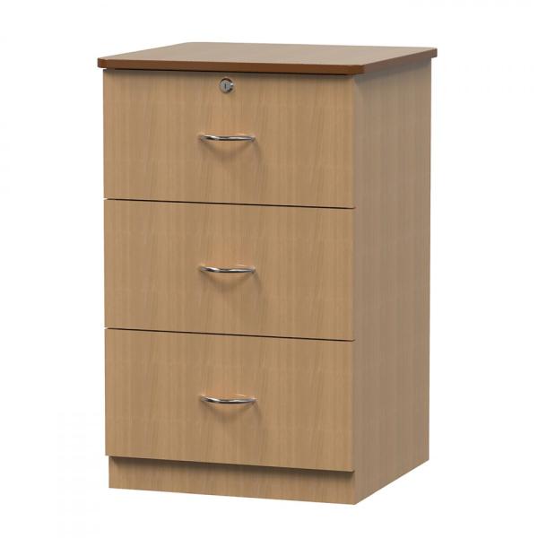 BEDSIDE CABINET 3 DRAWER LOCKABLE YOUNG BEECH
