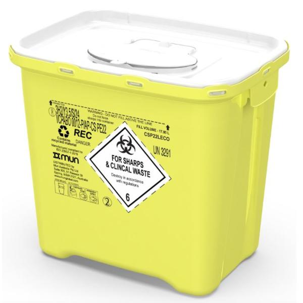 SHARPS DISPOSAL GUARDON 22LT SQUARE CONTAINER