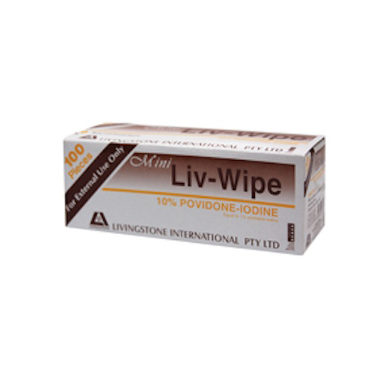 LIV-WIPE POVIDONE IODINE 10% PREP 55X50MM (100)