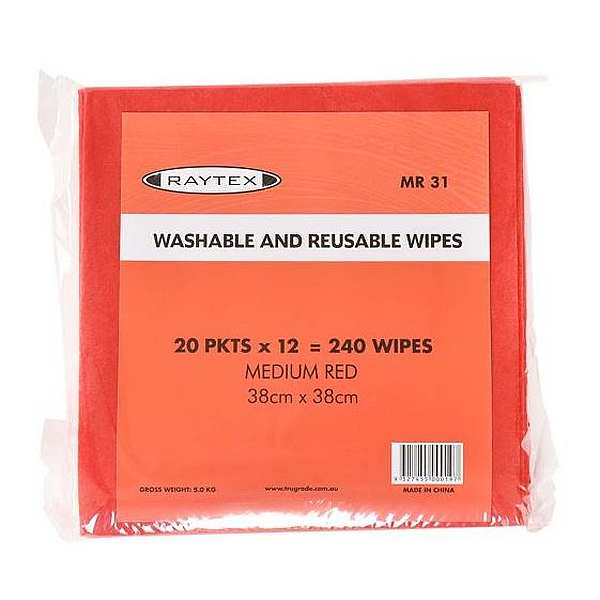 WIPES RAYTEX ABSORBENT 38X38CM RED (240)