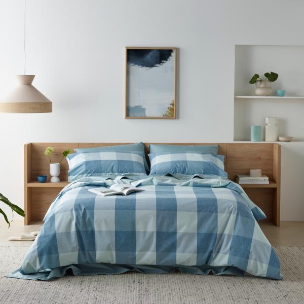 SD QUILT COVER SET BLUE CHECK WATERPROOF DOUBLE