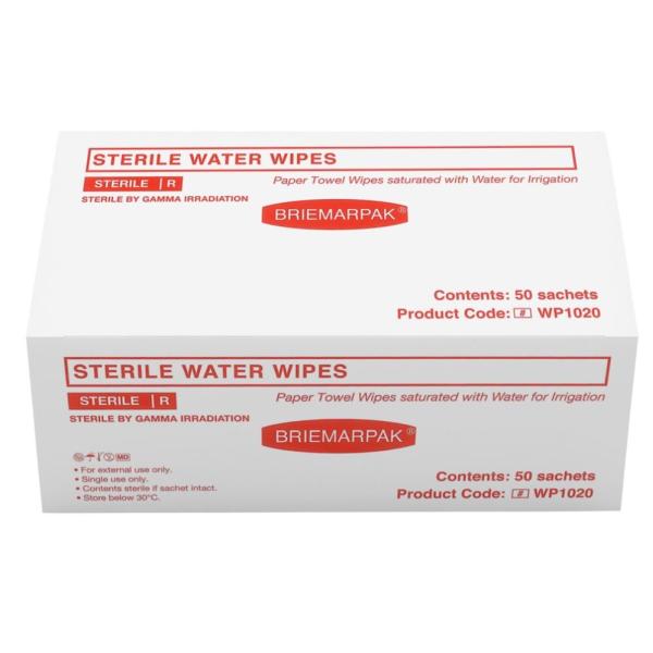 WIPES WATER (50) BRIEMAR STERILE 165 X 140mm     